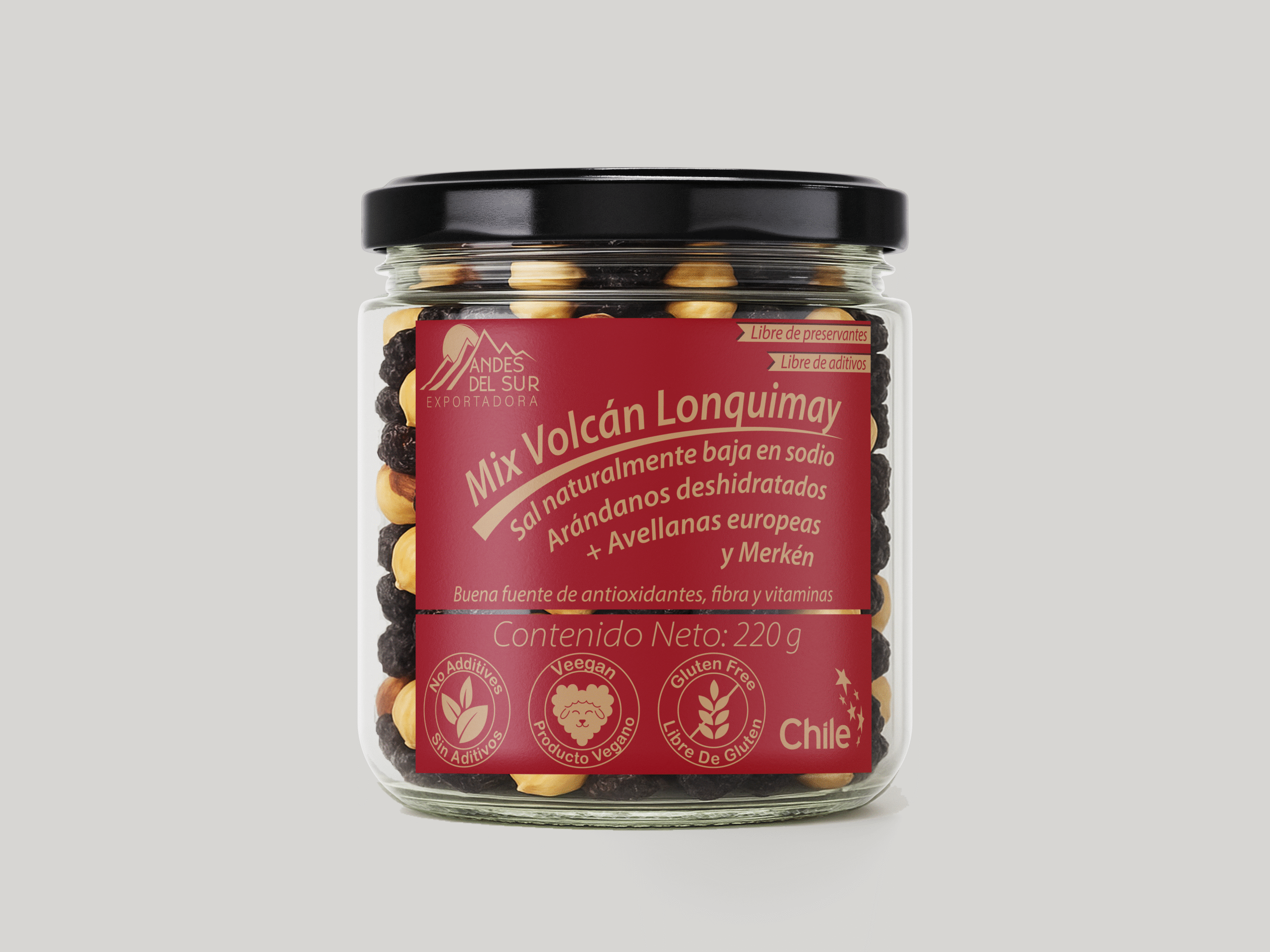 Mix Volcán Lonquimay (Arándanos, Avellanas, Sal y Merkén) - 220 g